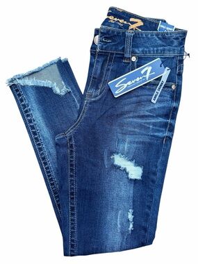 Seven7 Ankle Skinny Jeans NWT Dark Wash Distressed Asymmetrical Hem